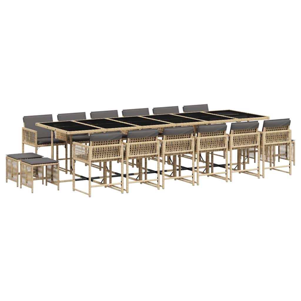Set Pranzo da Giardino 17 pz con Cuscini Beige Misto Polyrattan | homemem39