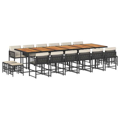Set da Pranzo da Giardino 17 pz con Cuscini Nero in Polyrattan | homemem39