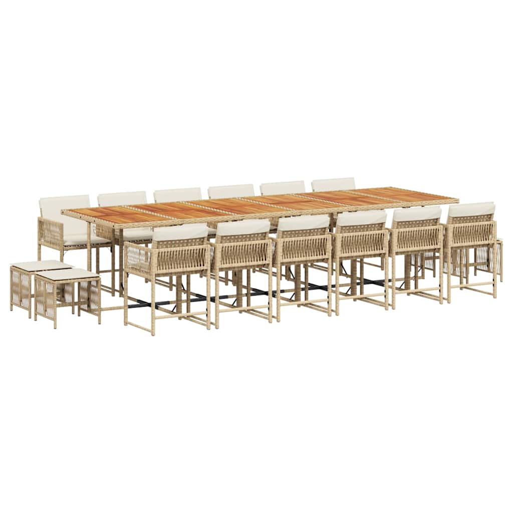 Set da Pranzo da Giardino 17 pz con Cuscini Beige in Polyrattan | homemem39