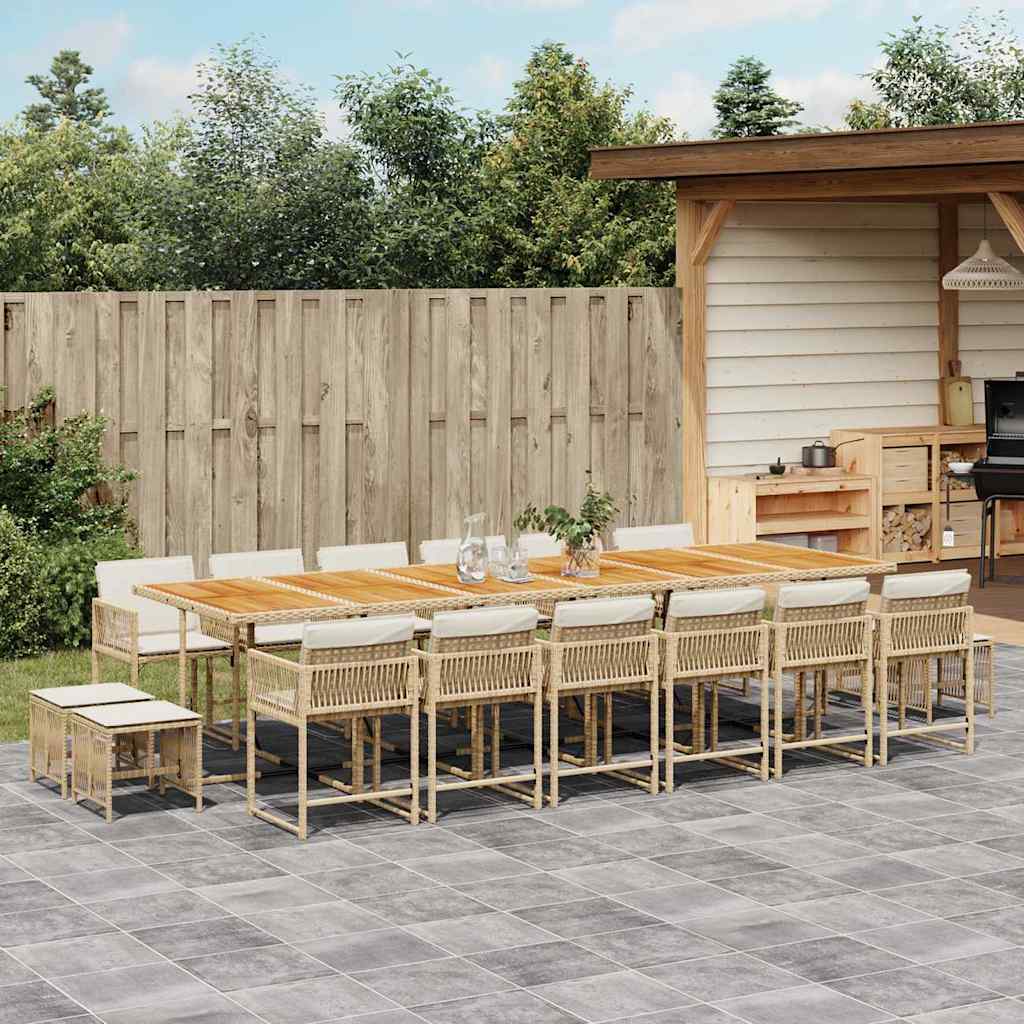 Set da Pranzo da Giardino 17 pz con Cuscini Beige in Polyrattan | homemem39