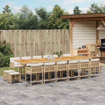 Set da Pranzo da Giardino 17 pz con Cuscini Beige in Polyrattan | homemem39
