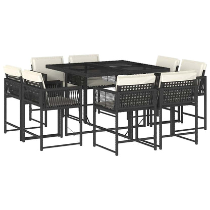 Set da Pranzo da Giardino 9 pz con Cuscini Nero in Polyrattan | homemem39