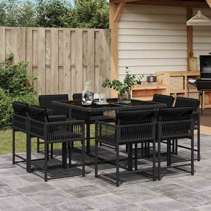 Set da Pranzo da Giardino 9 pz con Cuscini Nero in Polyrattan | homemem39