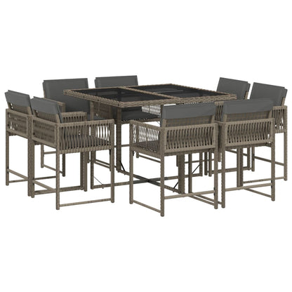 Set da Pranzo da Giardino 9 pz con Cuscini in Polyrattan Grigio - homemem39