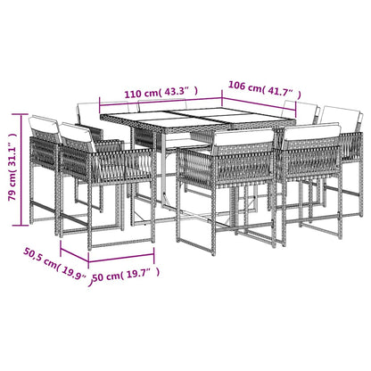 Set da Pranzo da Giardino 9 pz con Cuscini in Polyrattan Grigio | homemem39