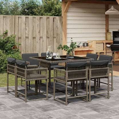 Set da Pranzo da Giardino 9 pz con Cuscini in Polyrattan Grigio - homemem39
