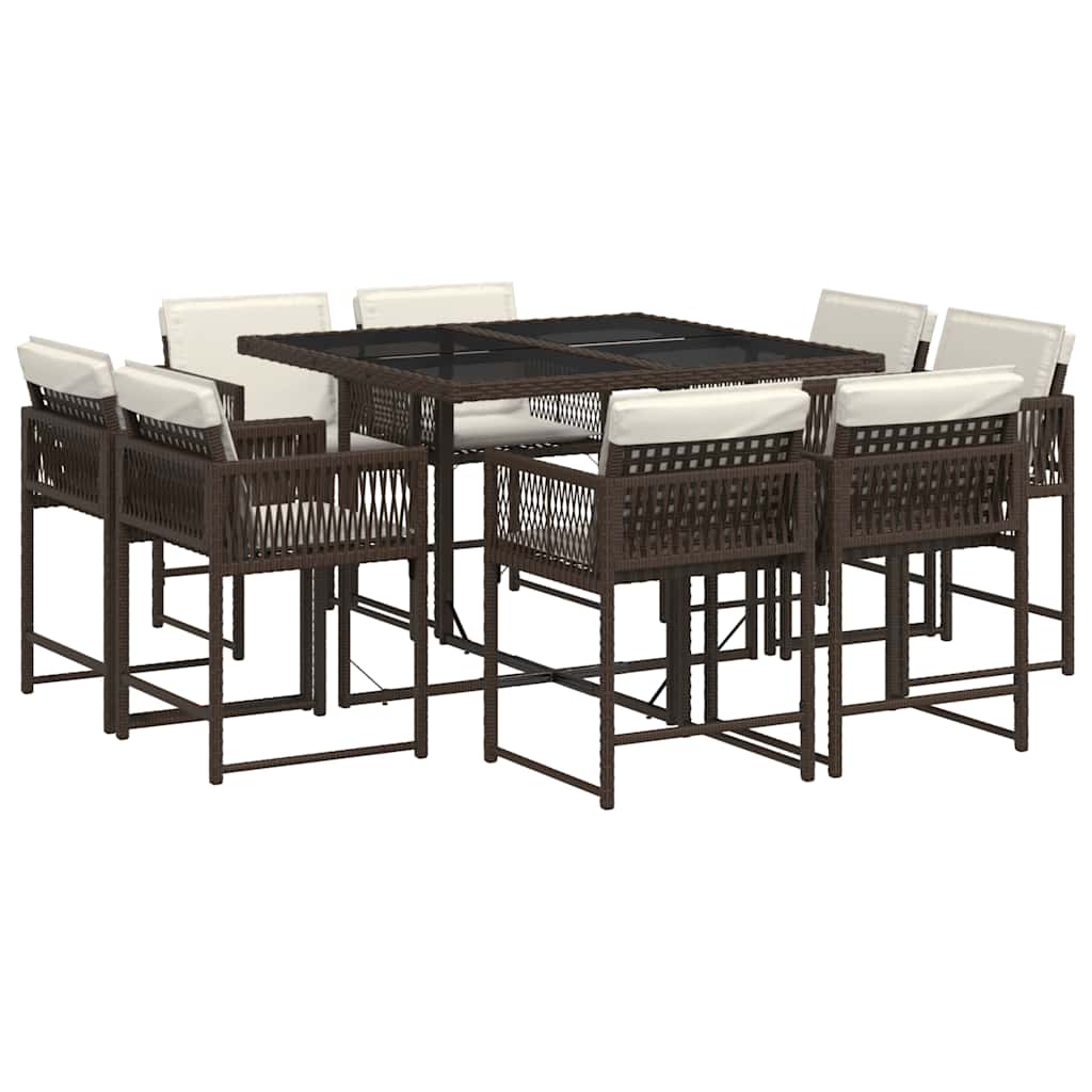 Set da Pranzo da Giardino 9pz con Cuscini Marrone in Polyrattan | homemem39
