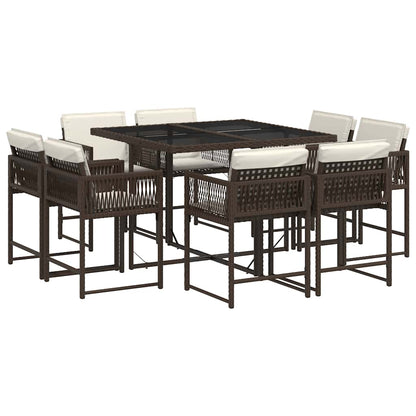 Set da Pranzo da Giardino 9pz con Cuscini Marrone in Polyrattan | homemem39