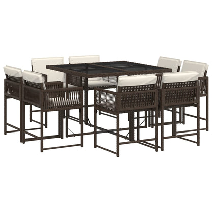 Set da Pranzo da Giardino 9pz con Cuscini Marrone in Polyrattan - homemem39