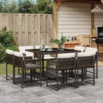Set da Pranzo da Giardino 9pz con Cuscini Marrone in Polyrattan | homemem39