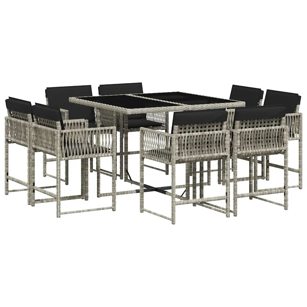 Set Pranzo da Giardino 9pz con Cuscini Grigio Chiaro Polyrattan | homemem39
