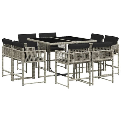 Set Pranzo da Giardino 9pz con Cuscini Grigio Chiaro Polyrattan | homemem39