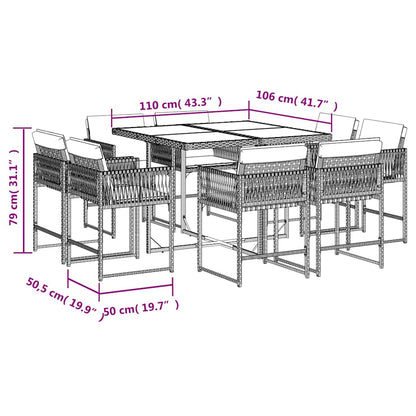 Set Pranzo da Giardino 9pz con Cuscini Grigio Chiaro Polyrattan | homemem39