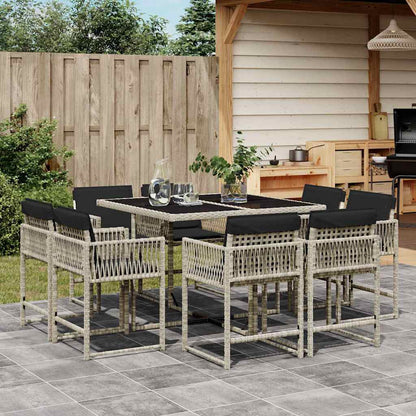 Set Pranzo da Giardino 9pz con Cuscini Grigio Chiaro Polyrattan | homemem39