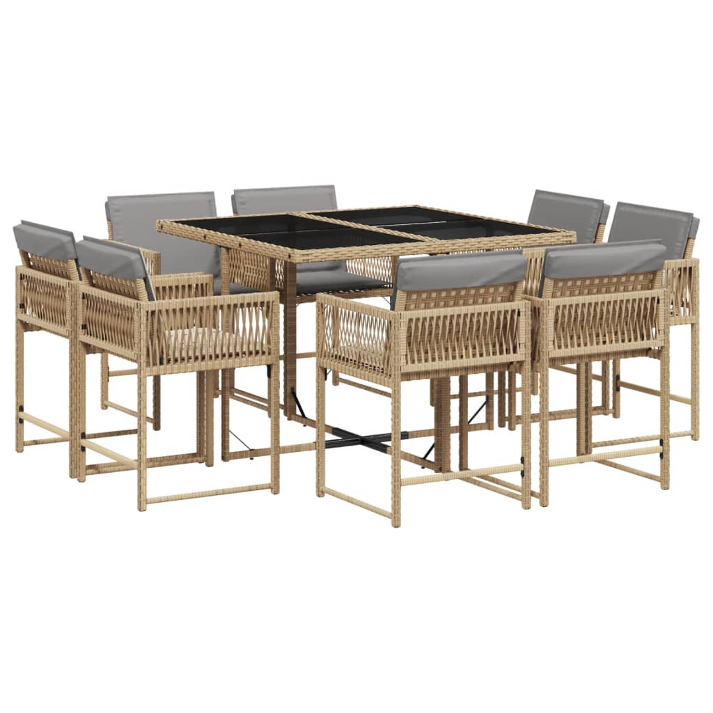Set Pranzo da Giardino 9 pz con Cuscini Beige Misto Polyrattan - homemem39