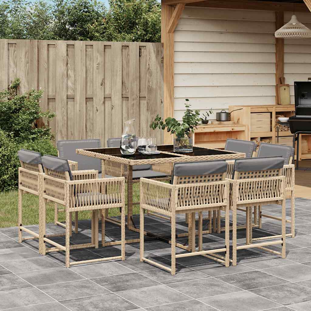 Set Pranzo da Giardino 9 pz con Cuscini Beige Misto Polyrattan | homemem39