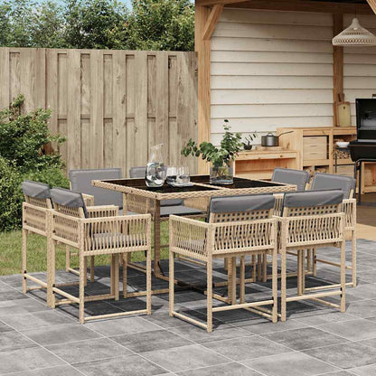 Set Pranzo da Giardino 9 pz con Cuscini Beige Misto Polyrattan | homemem39