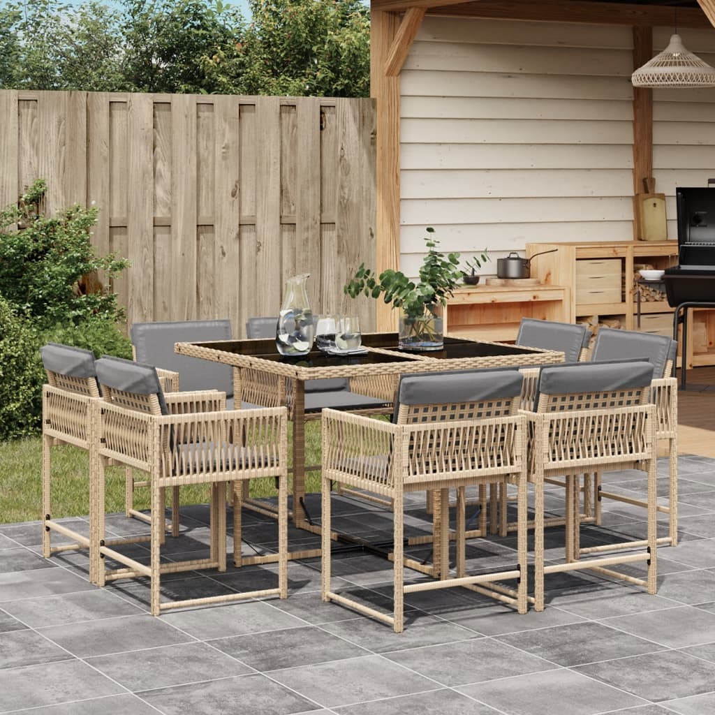 Set Pranzo da Giardino 9 pz con Cuscini Beige Misto Polyrattan - homemem39