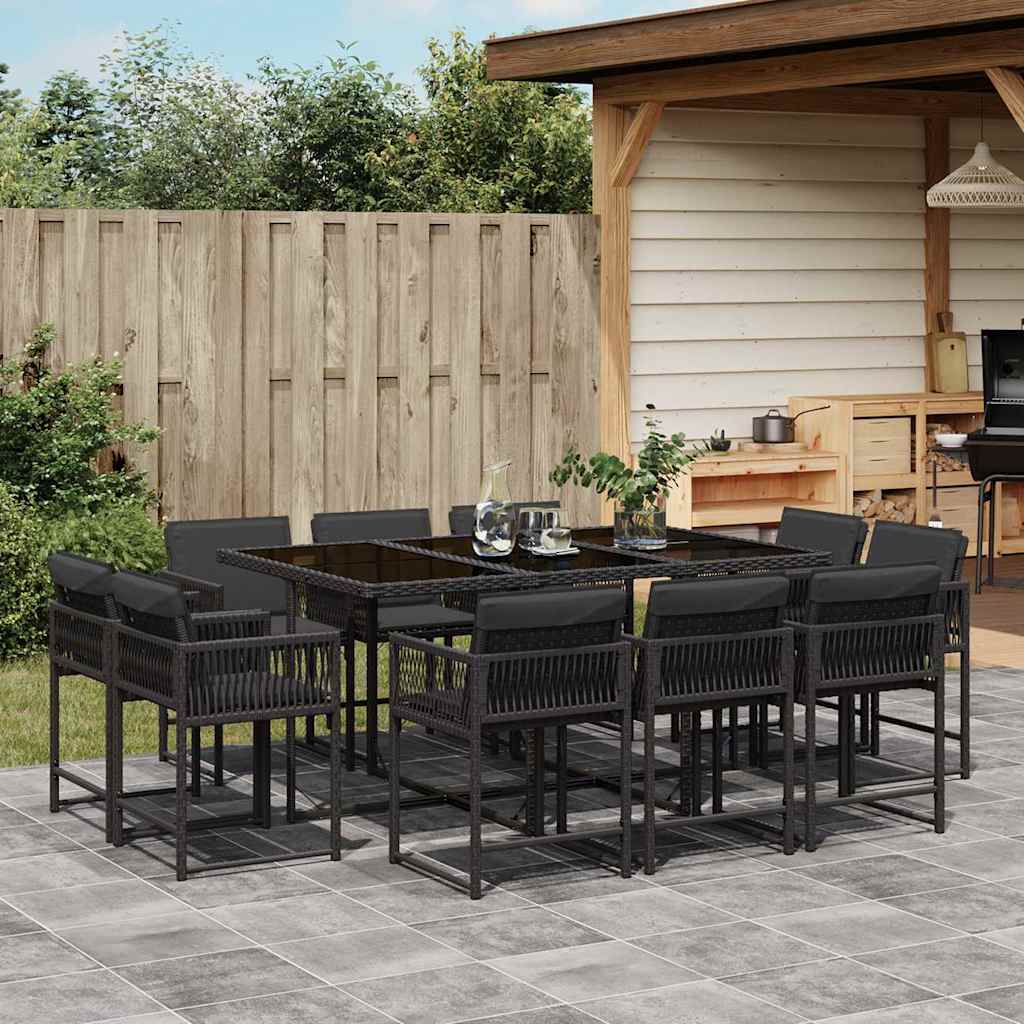 Set da Pranzo da Giardino 11 pz con Cuscini in Polyrattan Nero | homemem39