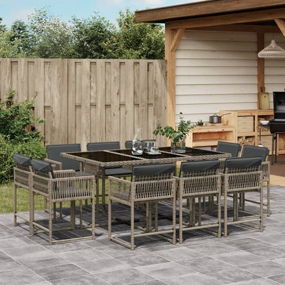 Set da Pranzo da Giardino 11pz con Cuscini in Polyrattan Grigio - homemem39