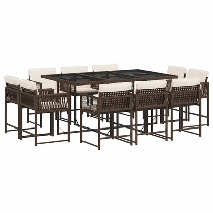 Set da Pranzo da Giardino 11 pz con Cuscini Polyrattan Marrone | homemem39
