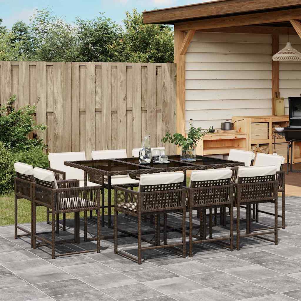 Set da Pranzo da Giardino 11 pz con Cuscini Polyrattan Marrone | homemem39