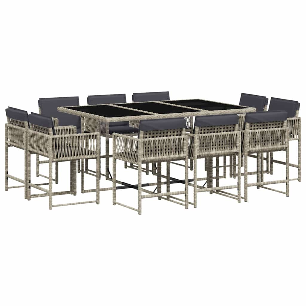Set Pranzo Giardino 11pz con Cuscini Grigio Chiaro Polyrattan | homemem39