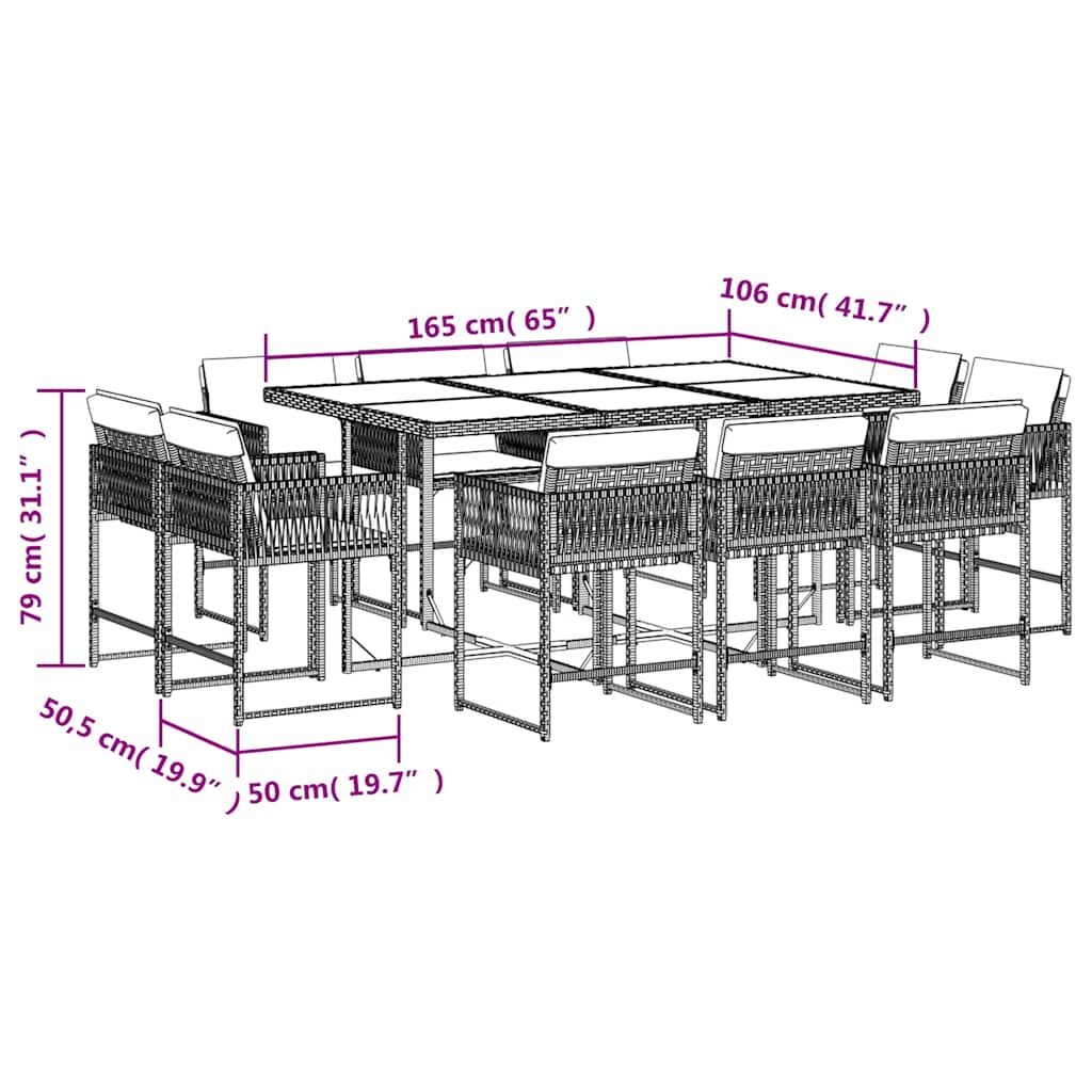 Set Pranzo Giardino 11pz con Cuscini Grigio Chiaro Polyrattan | homemem39