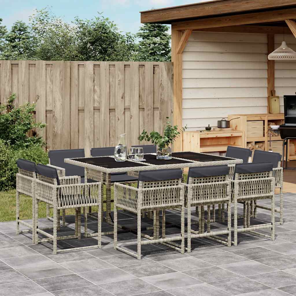 Set Pranzo Giardino 11pz con Cuscini Grigio Chiaro Polyrattan | homemem39