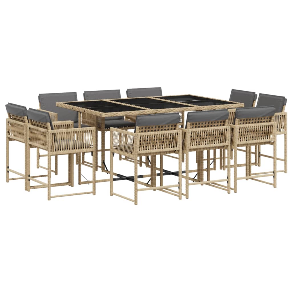 Set Pranzo da Giardino 11 pz con Cuscini Beige Misto Polyrattan - homemem39