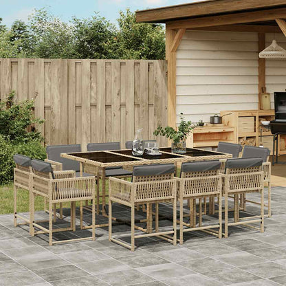 Set Pranzo da Giardino 11 pz con Cuscini Beige Misto Polyrattan | homemem39