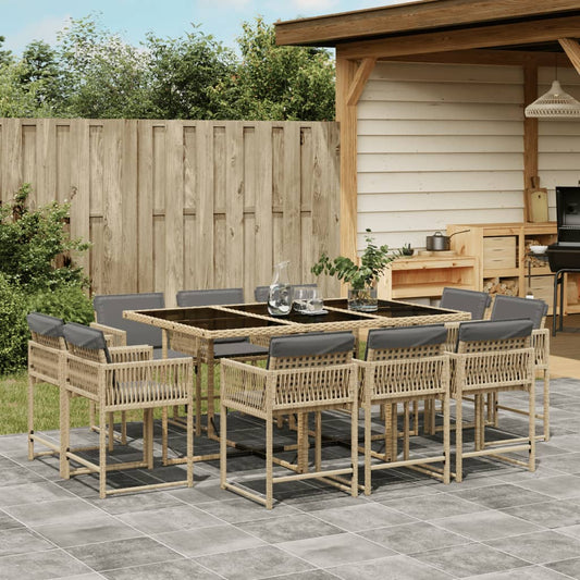 Set Pranzo da Giardino 11 pz con Cuscini Beige Misto Polyrattan - homemem39