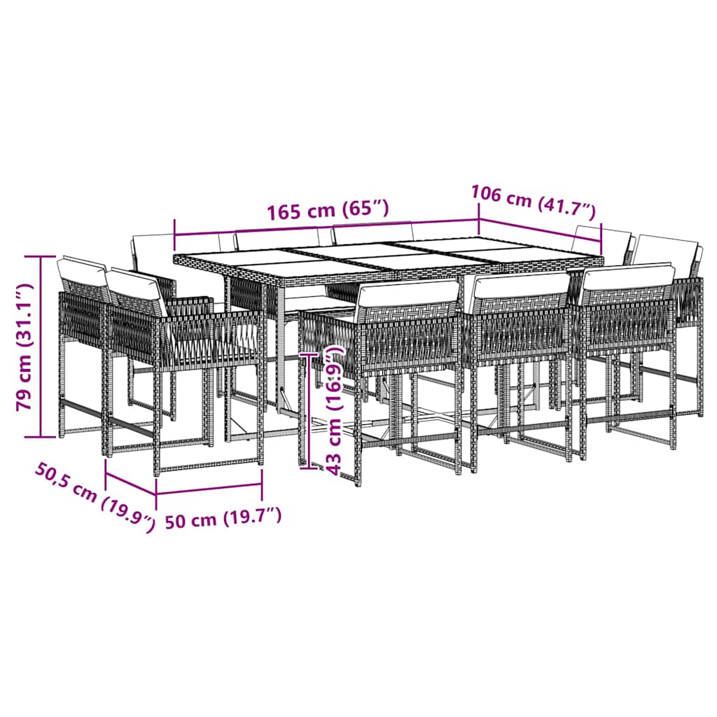 Set da Pranzo da Giardino 11 pz con Cuscini in Polyrattan Nero | homemem39