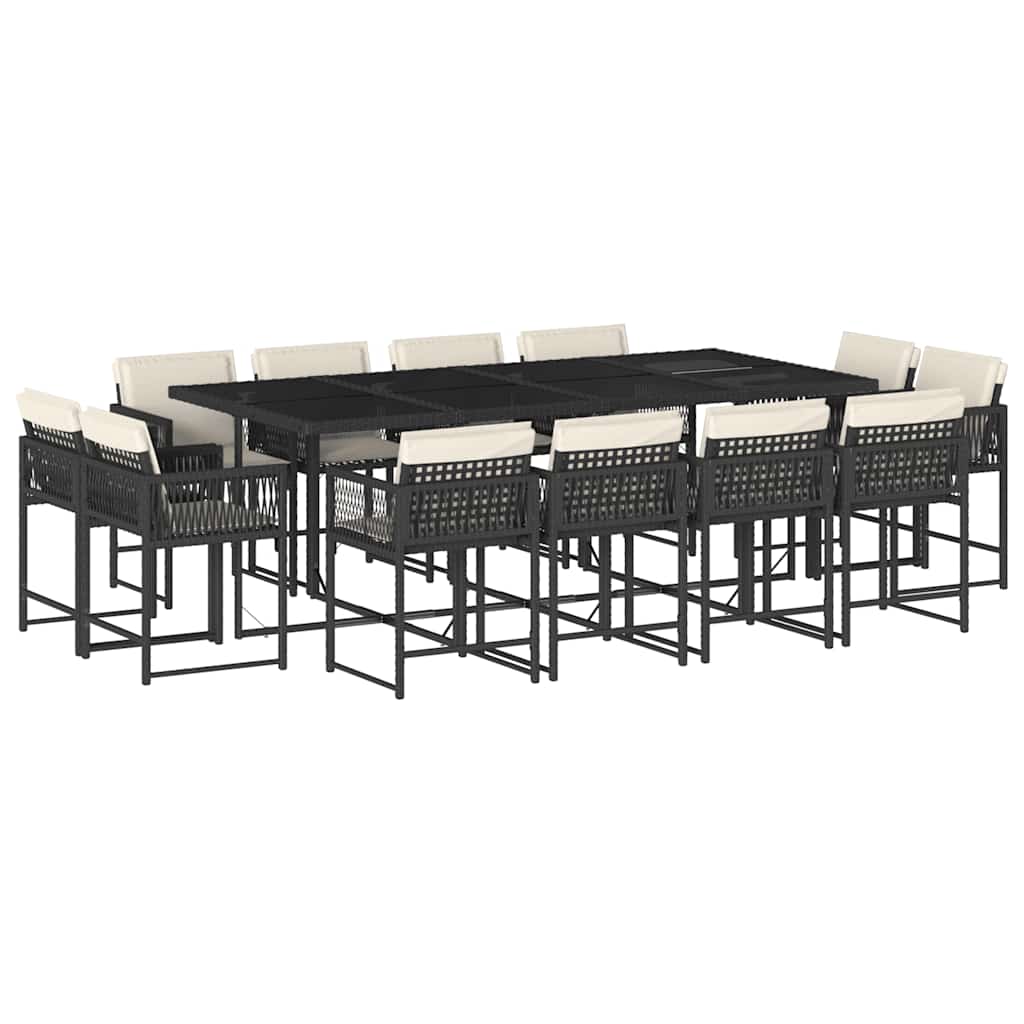 Set da Pranzo da Giardino 13pz con Cuscini Nero in Polyrattan | homemem39