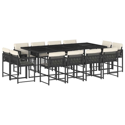 Set da Pranzo da Giardino 13pz con Cuscini Nero in Polyrattan | homemem39