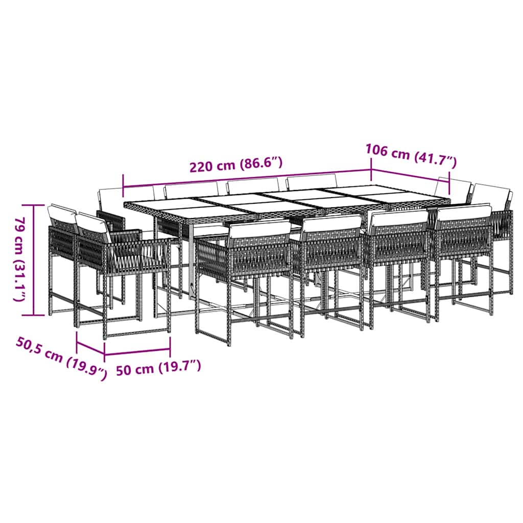 Set da Pranzo da Giardino 13pz con Cuscini Nero in Polyrattan | homemem39