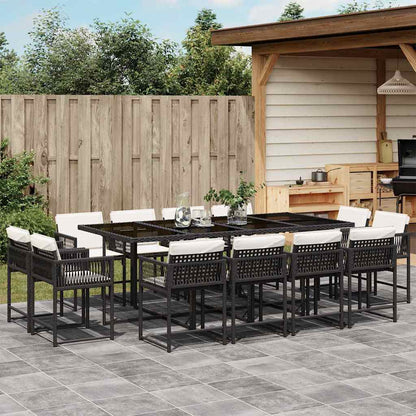 Set da Pranzo da Giardino 13pz con Cuscini Nero in Polyrattan | homemem39