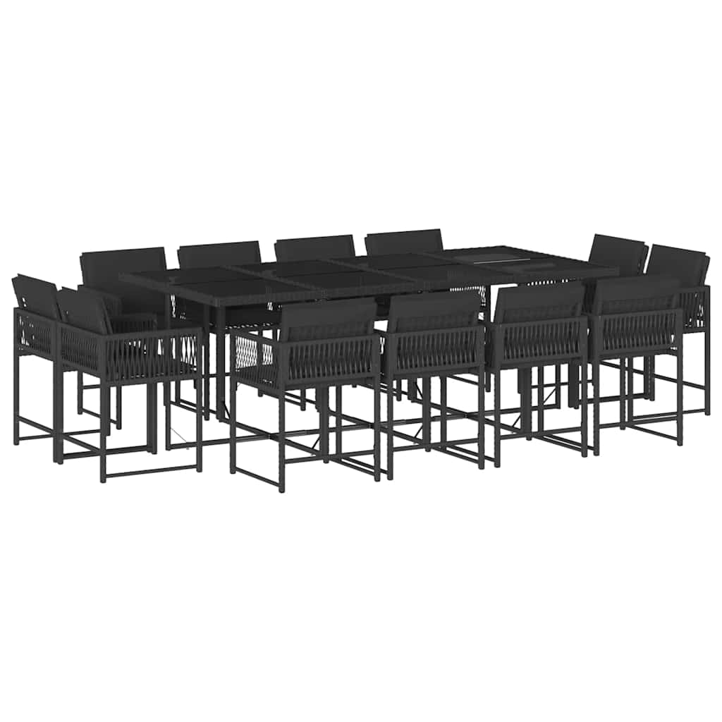 Set da Pranzo da Giardino 13pz con Cuscini Nero in Polyrattan | homemem39
