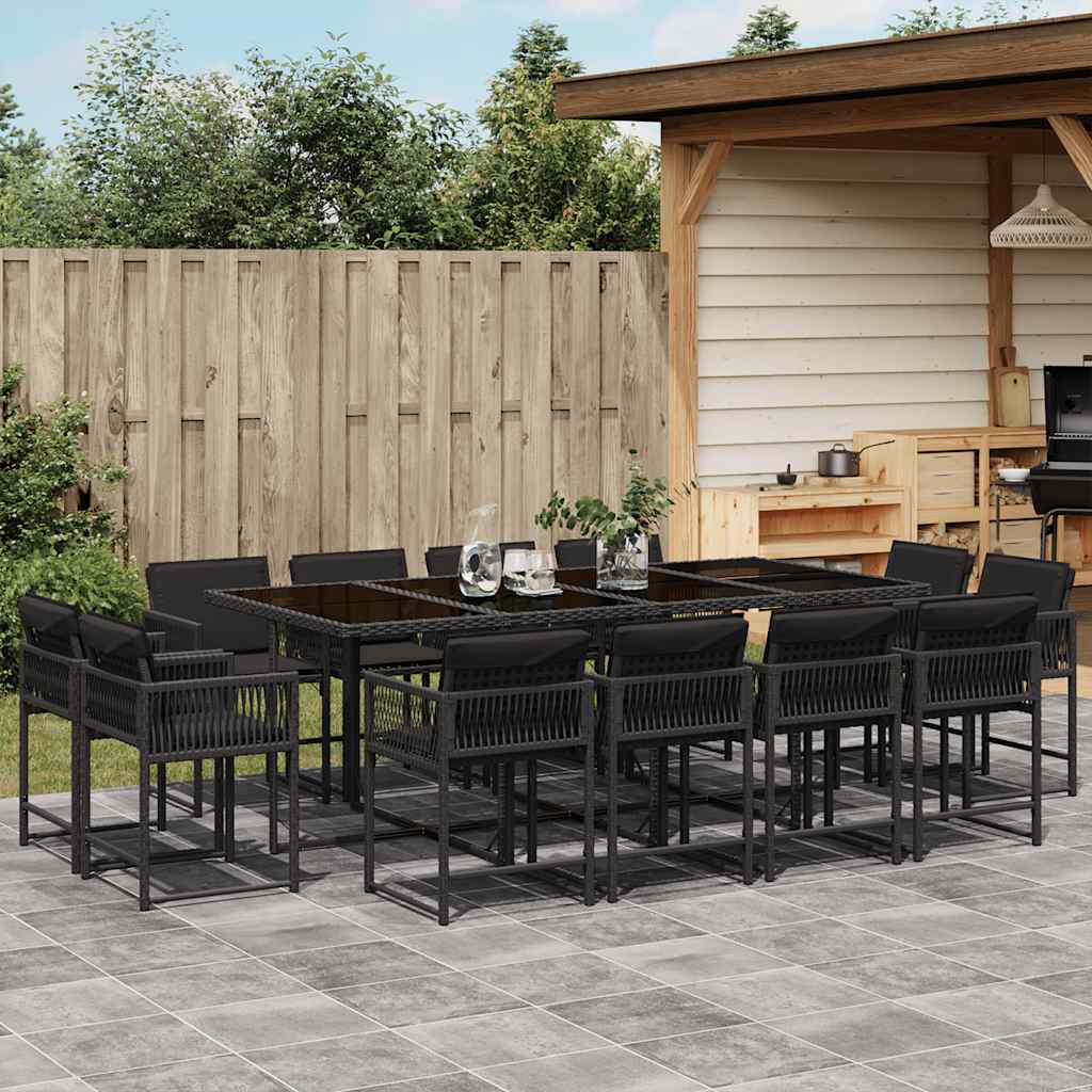 Set da Pranzo da Giardino 13pz con Cuscini Nero in Polyrattan | homemem39
