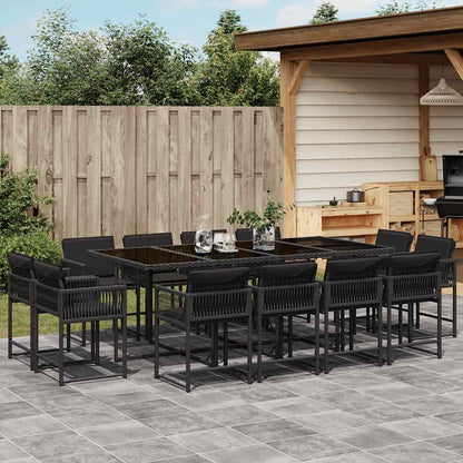 Set da Pranzo da Giardino 13pz con Cuscini Nero in Polyrattan | homemem39