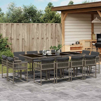 Set da Pranzo da Giardino 13pz con Cuscini Grigio in Polyrattan - homemem39