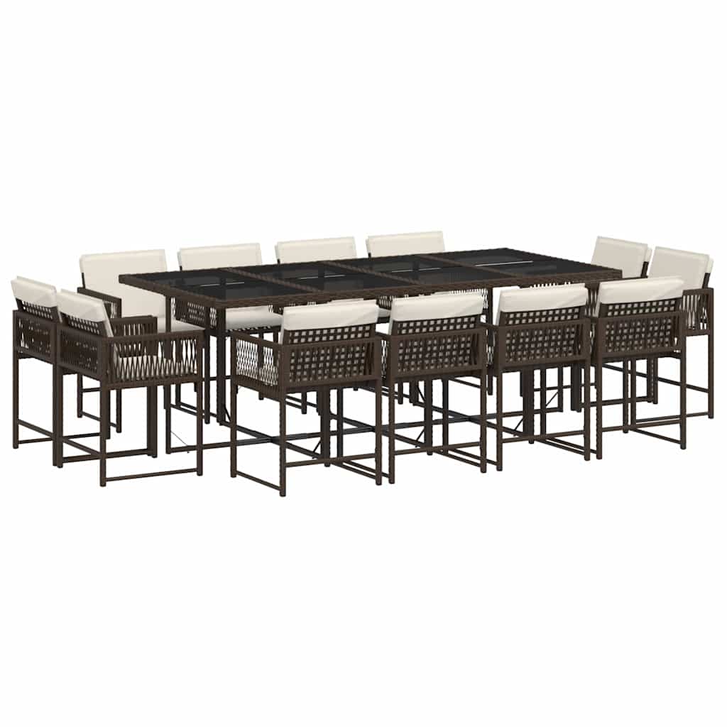 Set da Pranzo da Giardino 13pz con Cuscini Marrone Polyrattan | homemem39