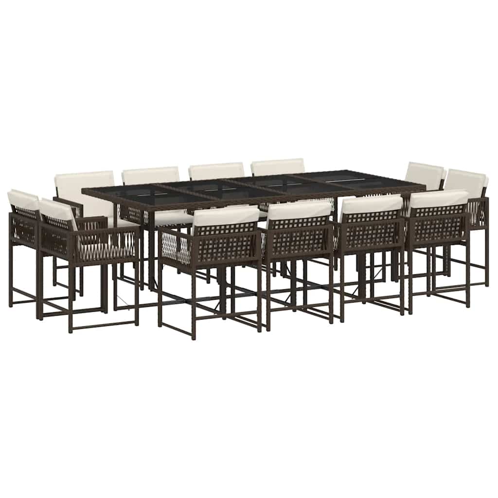 Set da Pranzo da Giardino 13pz con Cuscini Marrone Polyrattan - homemem39
