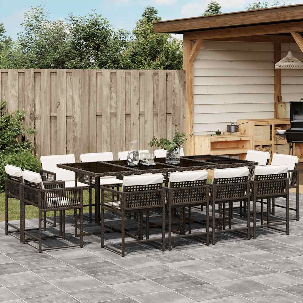 Set da Pranzo da Giardino 13pz con Cuscini Marrone Polyrattan - homemem39