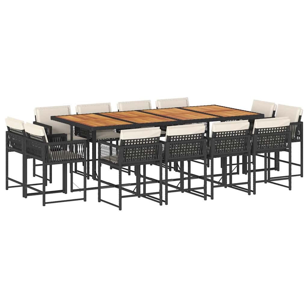 Set da Pranzo da Giardino 13pz con Cuscini Nero in Polyrattan | homemem39