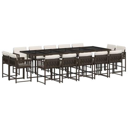Set da Pranzo da Giardino 15 pz con Cuscini Marrone Polyrattan - homemem39