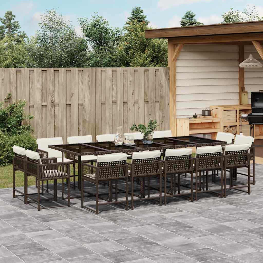 Set da Pranzo da Giardino 15 pz con Cuscini Marrone Polyrattan | homemem39