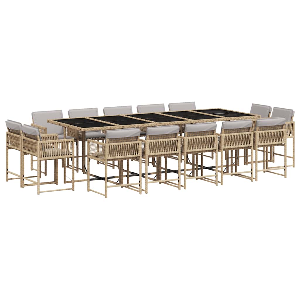 Set Pranzo da Giardino 15 pz con Cuscini Beige Misto Polyrattan | homemem39