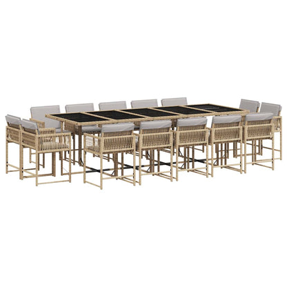 Set Pranzo da Giardino 15 pz con Cuscini Beige Misto Polyrattan | homemem39