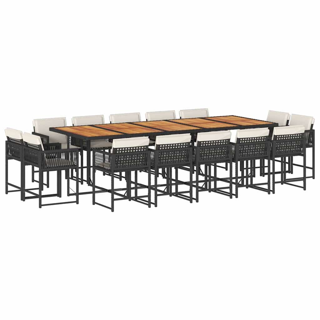 Set da Pranzo da Giardino 15 pz con Cuscini Nero in Polyrattan | homemem39